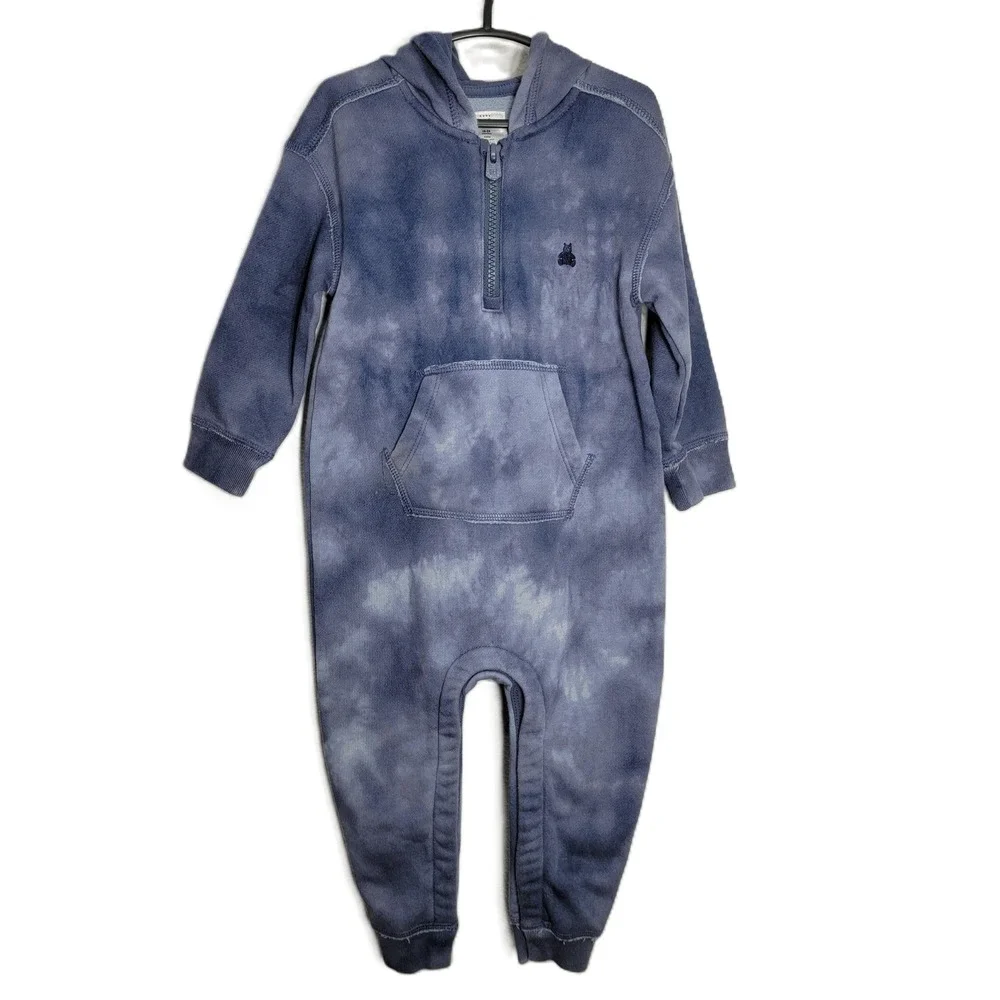 Baby Gap Blue Tie Dye Fleece Hooded One Piece Romper‎ Jumpsuit 18-24 Months 2041